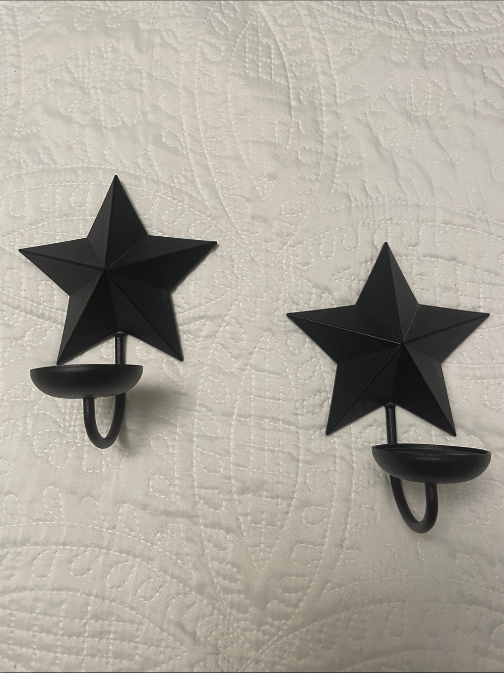Set of 2 PartyLite Pair of Black Star Wall Sconces Candle Cup Holders
